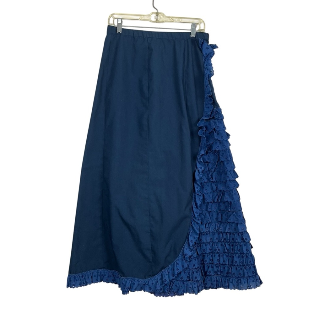 Vintage Blue Ruffled Maxi Skirt Prairie Boho Statement Skirt Size Small
